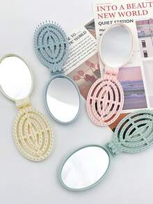 Foldable Cream-Colored Comb With Mirror, Air Cushion Comb, Curling Comb, Massage Comb, Detangling Comb, Suitable For Wet/Dry/Straight/Long/Thick/Curly Hair, Women's Hair Brush, Women's Travel Hair Care, Hair Styling Tool, Hair Accessory, Mother's Day Gift, Student Supplies, Cruise Essential, Travel Essential - Multicolor - View 3