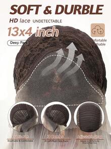 16-Inch Long Ombre Medium-Length Silver Hair With Soft Waves Layered Wig Synthetic Natural Looking Wigs Lace Front Wigs 13*4 Hand Woven Lace Chemical Fiber Hair Daily Daily Imported Silk Party Wedding Music Festival Halloween Gift - Ombre - View 8