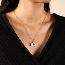 1件个性化相机吊坠项链，可定制照片锁项链，带隐藏式照片隔层，金银相机造型项链镶嵌诞生石，复古简约时尚首饰，意义非凡的情侣、男女朋友、夫妻礼物，情人节、周年纪念日、生日、结婚纪念日礼物，纪念礼品 - 彩色 - 查看 8