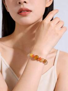 【VE】1条高品质S925银天然琥珀、蜜花水晶、琥珀和红玉髓三色能量手链。琥珀招财，水晶净化，红玉髓守护。三宝合一，提供强大的守护力量。弹性串珠手链，适合女性佩戴，可作为礼物或自用。手链颜色随机。 - 手鍊 - 查看 2