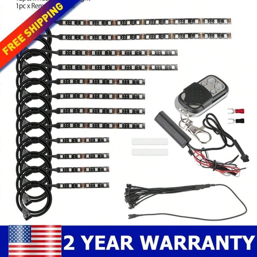 12 tiras de luces LED RGB para motocicleta con modo de parpadeo, salto y atenuación, con control remoto - como en la foto - Ver 1