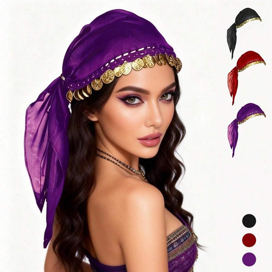 1pc Belly Dance Accessory Coin Headband, Dance Performance Headpiece, Hat (Random Color Packaging And Product Delivery) - Multicolor - View 1
