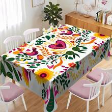 1 件装鲜艳花卉爱心印花桌布，墨西哥民俗风格餐桌装饰，涤纶面料，适合家庭聚会、派对、野餐、户外婚礼、室内外使用，家居装饰礼品 - 彩色 - 查看 4