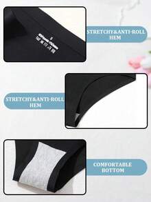 Women's Sexy Print Seamless Low-Rise Underwear Pink Heart Love Comfortable & Cute Underwear, Breathable Ice Silk Soft Comfortable Underwear - 黑色 - 查看 5