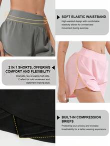 EBIOSVE Curvy Women 2-In-1 High Waisted Shorts – Buttery Soft, Breathable Loose Fit With Inner Tights, Plus Size Summer Outfits Must-Have - Black - View 4