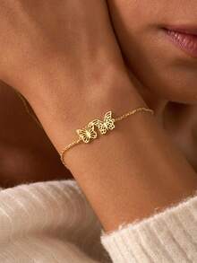 Customized Birth Month Butterfly Bracelets For Women Stainless Steel Personalized Birth Month Bracelet With Butterfly Charms, Custom Family Bracelet Jewelry, Mom Bracelet, Mother Gift, Grandma Gift - Multicolor - View 4