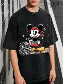 Disney Printed Wash Water T-Shirt,Men's Mickey Pirate Shirt, Disney  Shirt, Pirate Life Shirt, Mickey Shirt, Disney Cruise Shirt, Disney Pirate Shirt,Unisex,High-Quality Pure Cotton T-Shirt,Suitable For All Seasons, Comfortable And Breathable| Exquisite Design | The Best Choice For Giving Gifts - 黑色 - 查看 1