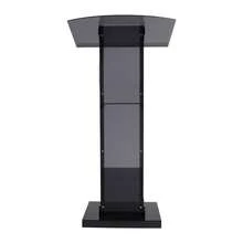 gladney Clear Acrylic Podium Stand With Slanted Reading Surface Raised Lip Dual Storage Panels Reinforced Base Portable Floor Lectern With Handle Slots And Hardware, 60*45cm Platform - Default - View 10