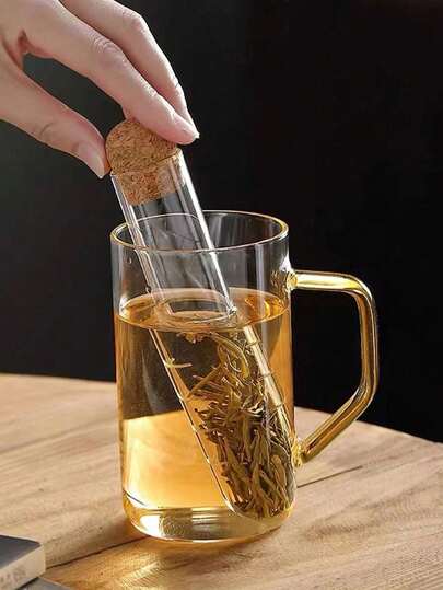 2pcs Glass Tea Infuser With Cork Lid, Reusable Tea Strainer For Loose Leaf Tea, Perfect For Mugs & Teapots