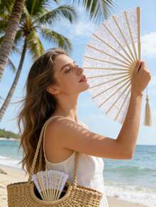 1把复古蕾丝刺绣花卉手扇，蕾丝折叠扇，夏季沙滩扇，可折叠手扇，女士蕾丝扇，复古婚礼扇，西班牙手扇，竹骨材质，优雅白色设计，适合作为节日礼物或女士家居装饰。扇边饰有精致的蕾丝刺绣，户外、花园、旅行必备、便携必备、沙滩必备、毕业季、毕业典礼、毕业典礼、毕业礼物、毕业赠礼、毕业礼物、毕业派对、户外必备、旅行便携、徒步旅行必备、露营必备、便携工具、夏季必备、夏季便携 - 多色 - 查看 6