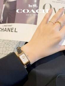 Cadie Series Women's Watch, Full Rose Gold Tone Case With Black Leather Strap & Mother Of Pearl Dial - 黑色 - 查看 13