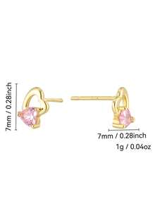 Artepollo 1 Pair Cute Heart Shaped Earrings, Inlaid With Pink Zirconia, Suitable For Parties, Banquets, Birthdays, Vacations And Daily Wear, Great Gift For Friends And Family - one-size - View 3