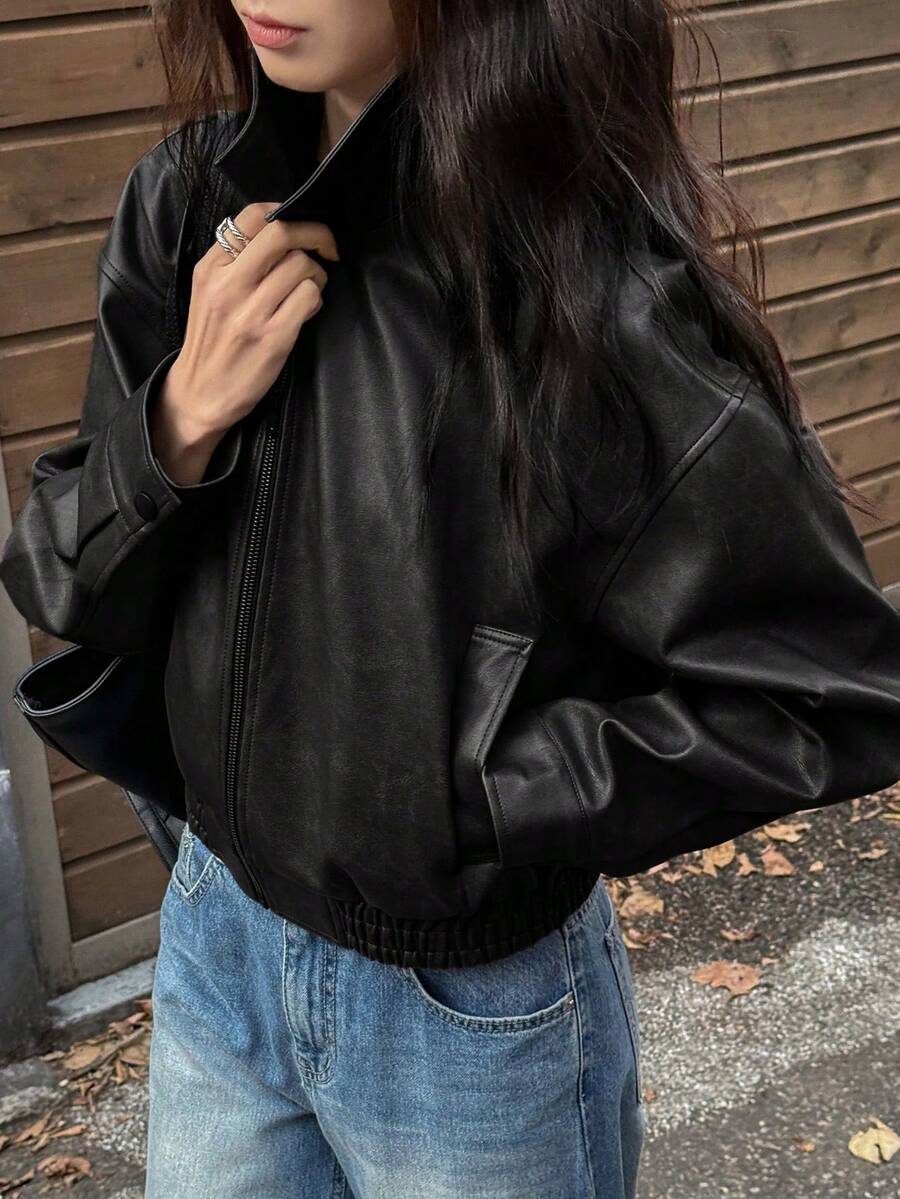 New Spring Vintage Leather Jacket, Short Style, Regular Fit, Stylish And Versatile For Women, Perfect For Valentine's Day Or A Party - Màu đen mờ - Xem 1