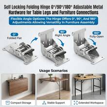 Bisagra plegable autoblocante de metal ajustable a 90 grados/180 grados para patas de mesa y conexiones de muebles - Multicolor - Ver 9