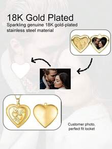 Customizable Photo Personalized Pendant Necklace, Heart-Shaped Pendant Necklace, Customized Heart-Shaped Photo Necklace, Personalized Engraved Necklace, Personalized Photo Necklace, New Nordic Retro Lace Hollow Heart Ribbon Photo Pendant Necklace - Multicolor - View 5