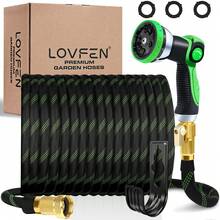 LOVFEN 25/50/75/100FT Braided Garden Hose Set With 10-Function Adjustable Spray Nozzle, Lightweight Flexible Water Hose For Outdoor Garden Irrigation, Patio & Car Cleaning. - Màu xanh lá - Xem 13