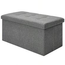 Ottoman Storage Bench With Lid | Foldable Multifunctional Footrest Stool, Toy Chest & Long Shoe Bench For Living Room, Bedroom & Apartment - 深灰色 - 查看 6