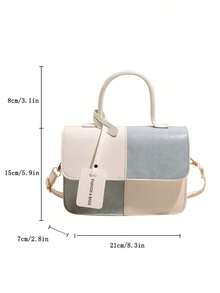 New Stylish Simple Plaid Patchwork Handbag Women Shoulder Messenger Crossbody Bag For Daily Work Casual Commute, Holiday Gift , Old Money - 藍色 - 查看 11