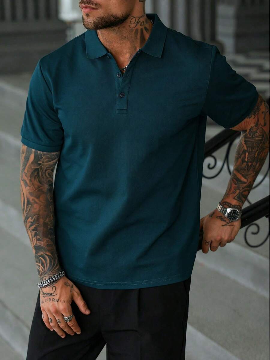 Malolo 男士春夏 Polo 衫，商务/休闲短袖 T 恤，适合办公室/派对/活动等多种场合穿着。 - 水鴨藍 - 查看 1