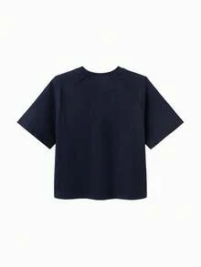 Balabala Girls Short Sleeve T-Shirt, Cotton Fabric, Moisture-Wicking & Quick-Dry Printed Top - Dark Blue - View 2