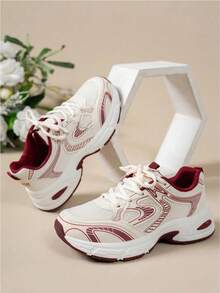 Women's Thick-Soled Dad Shoes - Lightweight And Comfortable Walking Shoes, Breathable Fabric Upper And EVA/Rubber Cushioning Sole, Universal For All Seasons, Daily Casual Sports Shoes, Fashionable And Wear-Resistant Design - Đỏ - Xem 2