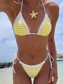 Bộ bikini chấm bi và kẻ caro kiểu retro dành cho nữ, thích hợp cho các buổi đi chơi, kỳ nghỉ, lễ hội âm nhạc, tiệc bể bơi, lễ hội hóa trang và các dịp hè khác ở bãi biển. - Vàng chanh - Xem 5