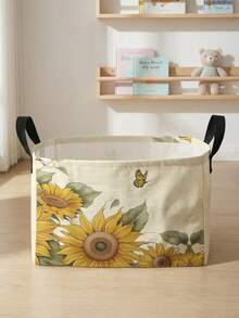 1pc Cartoon Flower Pattern Foldable Round Storage Basket With Handle, Large Capacity Multi-Purpose Storage Bin For Nursery, Baby Diaper, Clothes, Toys Organization - Multicolor - View 18