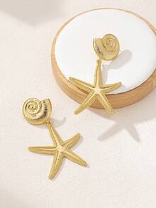 1 Pair Fashionable Versatile Retro Starfish & Shell Dangle Earrings - Golden - View 4