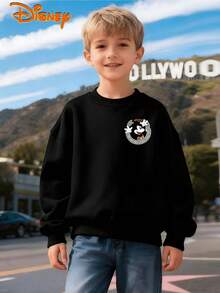 Disney Mickey Mouse "One And Only" Retro Black Crewneck Sweatshirt, Vintage Badge Print, Double-Sided Design, Soft Fleece Lining, Oversized Fit, Casual Style, Perfect For Fans & Daily Outfits, Unisex - 黑色 - 查看 2