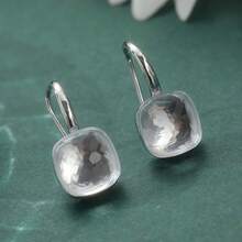 时尚简约方形吊坠耳环，优雅白色百搭女士首饰 - 銀色 - 查看 4