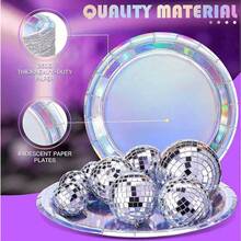 Bộ 10/20/30/50/100 món đồ trang trí tiệc lấp lánh, đĩa và khăn giấy hologram, đĩa giấy cầu vồng dùng một lần, trang trí tiệc sinh nhật, đám cưới chủ đề nàng tiên cá. - Bạc - Xem 9