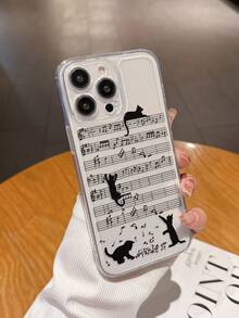 音乐卡通猫彩绘透明极简时尚创意防震手机壳，兼容 17/17Pro/17ProMax/16/11/16Pro/16Plus/16ProMax/16E/15ProMax/13/14/12/XS/XR/7G/8P，兼容三星Galaxy S25/S25Plus/S25 Ultra/A16/A36/A26/A56/A50/A12/A32 - 彩色 - 查看 6