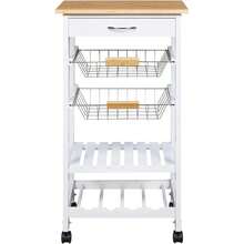 5-Tier Kitchen Trolley With Drawer & Metal Baskets Wooden Storage Cart On Wheels - Multicolor - View 6