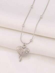 1件不锈钢锆石心形吊坠项链，时尚18K镀金串珠蛇形链项链，女士珠宝礼品 - 項鍊 - 查看 9