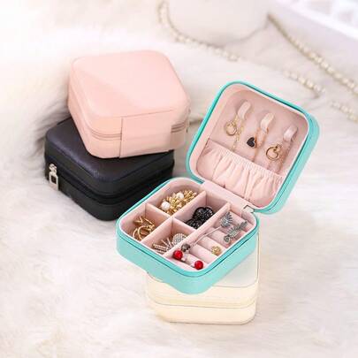1pc Mini Jewelry Box, Small Travel Jewelry Storage Box, Portable Jewelry Box, Mini Storage Display Box, Suitable For Rings, Earrings, Necklaces (4 Colors - 1 Piece)