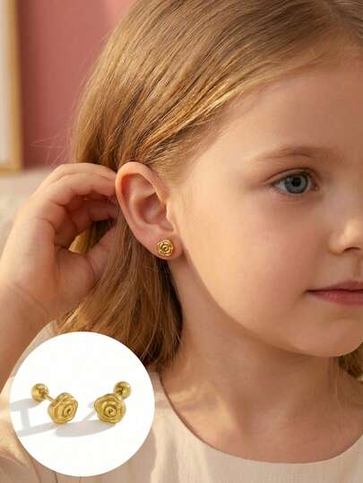 一对时尚精致玫瑰金不锈钢装饰耳环，女孩耳环，派对装饰配饰，送朋友的礼物