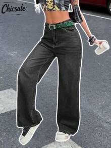 Women's Loose-Fit Straight Boyfriend Jeans With Vintage Look - Black - View 2