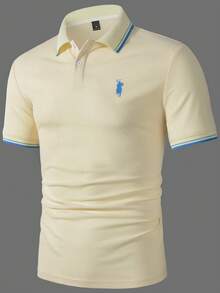 1件男士休闲黄色印花短袖Polo衫 - 黃色 - 查看 2