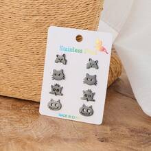 4对/套极简风格动物耳钉，不锈钢时尚饰品，可爱动物造型派对周年纪念耳环，适合女性日常佩戴。 - ZH103 - 查看 7