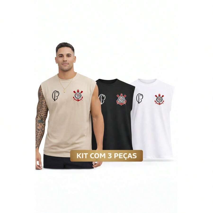 Set Of 3 Corinthians Unisex Tank Tops With Team Print - Casual Style - Màu be - Xem 1