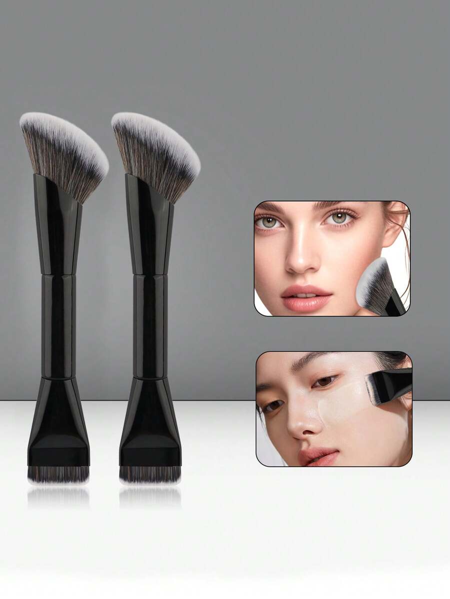 A Single Convenient Double-Headed Foundation Brush/Sloping Foundation Brush Is A Soft And Versatile Cosmetic Brush For Polishing, Mixing And Construction-Made Of Non-Irritating Synthetic Bristles To Create A Seamless Surface. - Multicolor - View 1