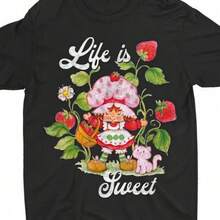 StrawberryShortcake Life Is Sweet Vintage Berry Garden Tshirt Strawberry Clothes Strawberry Print Strawberry Tshirt - 黑色 - 查看 1