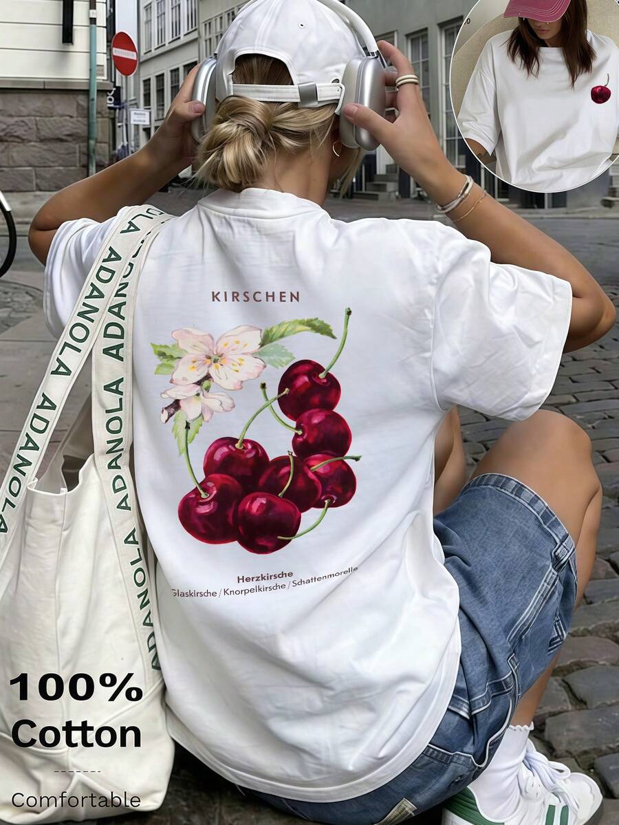 2026年女士春夏T卹，純色圓領短袖寬鬆T卹，100%棉質上衣，海邊度假風，櫻桃圖案印花，春夏裝日常休閒女裝，街頭服飾，外出度假，camisetas invierno mujer，noistamujer，camiseta oversize mujer，motif mujer，isihaaft mid未來，ihaihai，motif mujer，isdron，perok 或iii，motif mujer，motif mujras，isieta mujer，hiroki，motif mujer，isiiipa mujer，verano mujer，jersey，fiesta，sudaderas de mujer，conjunto mujer invierno，ropa verano mujer，verano mujer，y2k，mujer，ropa curvy mujer，sudadera mujer talla grande，friends，vacation，casual，辦公室/休息室/居家/戶外運動/復古風/簡約，趣味設計，四季通用休閒上衣，情人節情侶短袖，男女同款短袖，約會，浪漫出行，節日送禮，上衣，deporte - 白色 - 查看 1