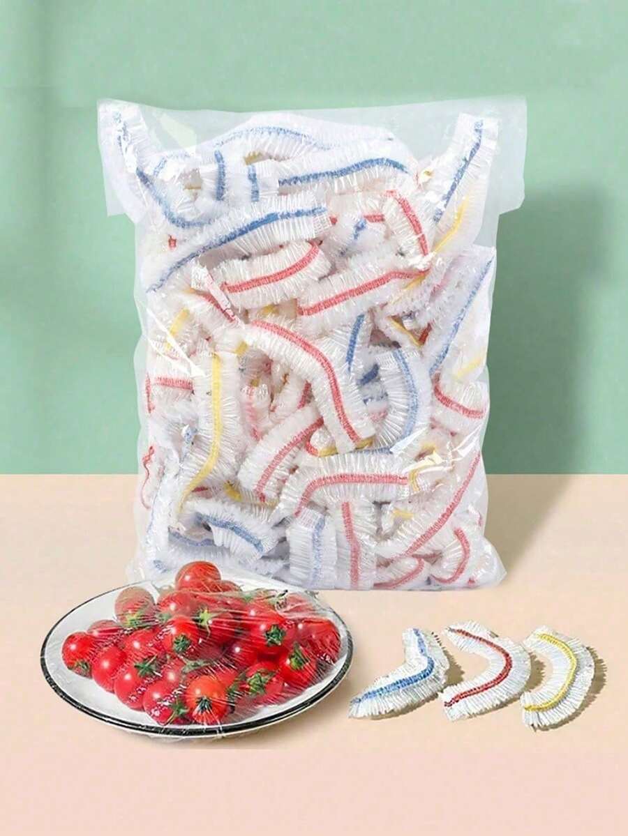 50pcs Disposable Food Covers, Shower Cap-Style Multi-Use Elastic Stretch Covers – Thickened Kitchen Plastic Wrap For Refrigerator, Fresh Food Storage, Shoes & More (Extra Durable & Stretchable) - 彩色 - 查看 1