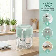 Picadora eléctrica de carne, picadora eléctrica portátil ecológica para alimentos, picadora de ajo, picadora de verduras y cebollas, mini procesador de alimentos de 250 ml, picadora y licuadora de especias para carne, ideal para preparar rápidamente platos deliciosos. - verde menta - Ver 5
