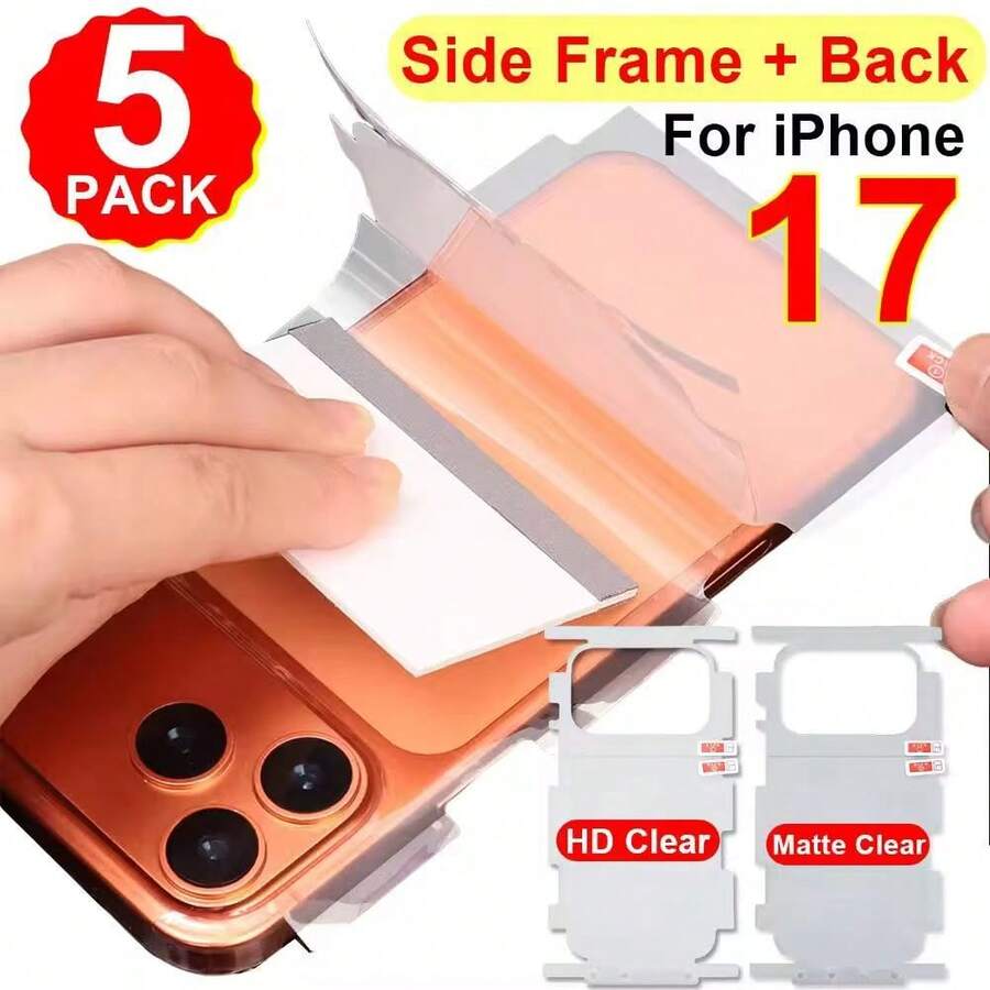 5Pcs Compatible With IPhone 17 Pro Max Air 17 Pro 17 PM 17 Air Matte Side Frame Back Full Coverage Protective Film Compatible With IPhone 17 Border Hydrogel Film - Clear - View 1
