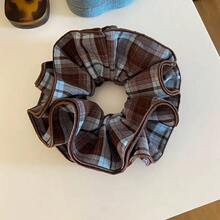 1pc Korean Style Plaid Lace Large Hair Scrunchie, Loose Bun Hair Tie, Women Ponytail Hair Accessory, Elastic Hair Tie Scrunchy,Summer,Holiday,Travel - Multicolor - View 5