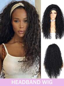 湿润波浪卷发带假发，真人发，无需发胶，卷曲发带假发，女士款，180%密度，无蕾丝前额假发，真人发，日常佩戴，无胶假发，自然黑 - Natural Black - 查看 2