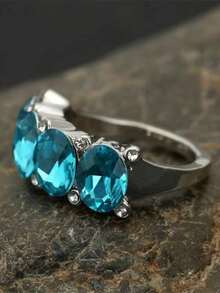 1枚流行女士时尚优雅锆石戒指，婚礼订婚派对珠宝礼物 - 銀色 - 查看 5