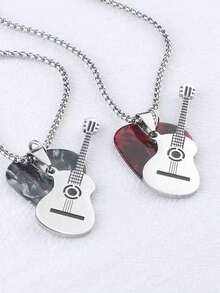 1pc Customizable Laser Engraved Guitar Pick Pendant Necklace, Personalized Couples Jewelry Gift - Multicolor - View 4